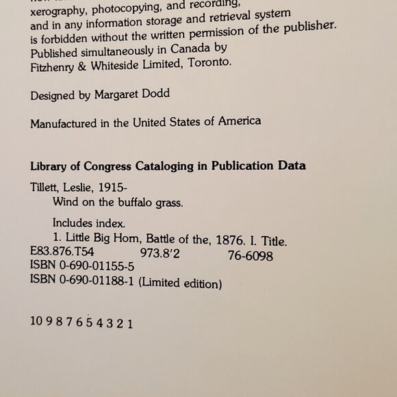 Wind On The Buffalo Grass Leslie Tillett 1976 Indian Own Account Little Big Horn - Picture 2 of 13